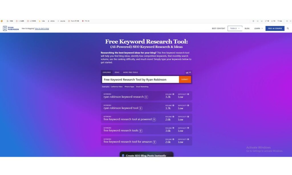 Free Keyword Research Tool by Ryan Robinson